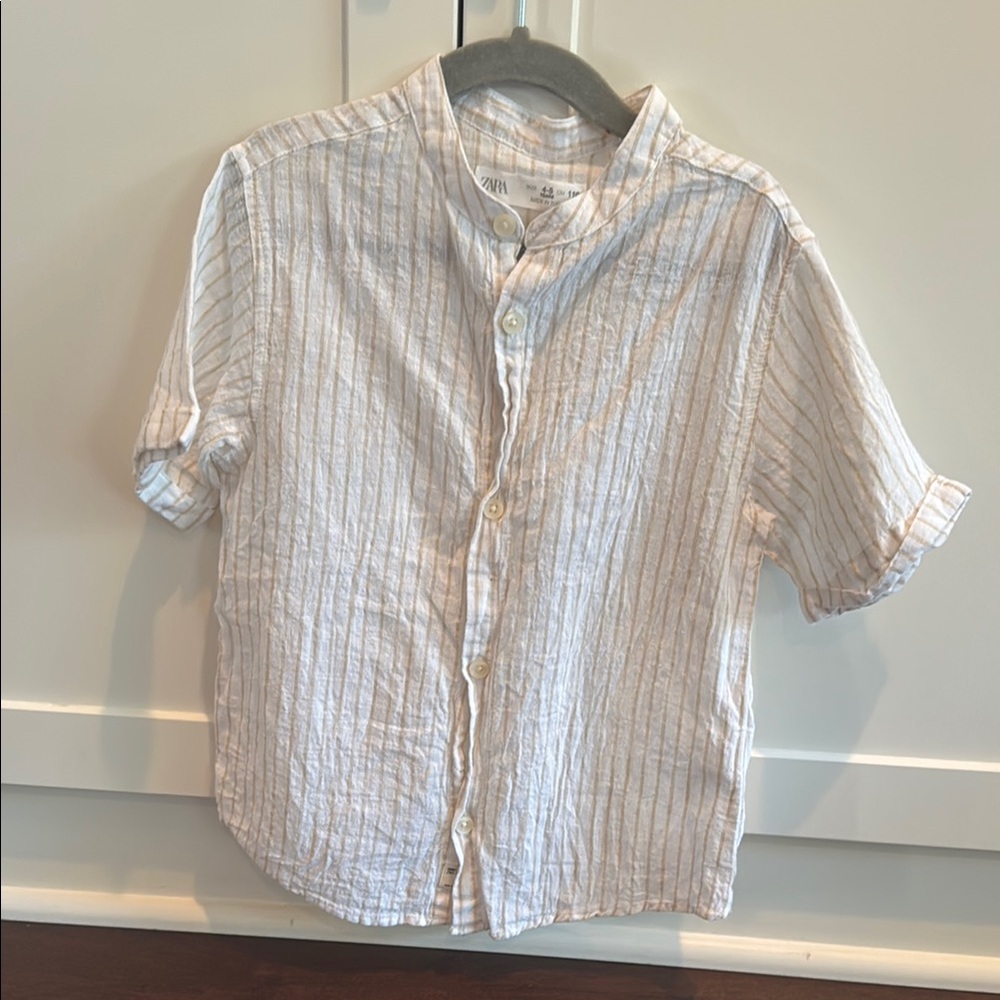 Zara Kids White Striped Button Down Shirt
